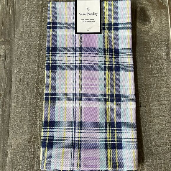 Vera Bradley Purple Plaid Spring Easter Kitchen Dish Towels Set - Picture 2 of 3